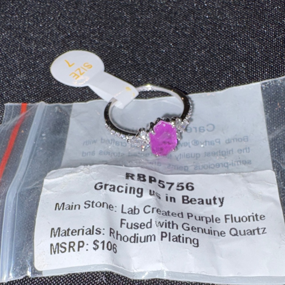 Purple Fluorite and Quartz Ring